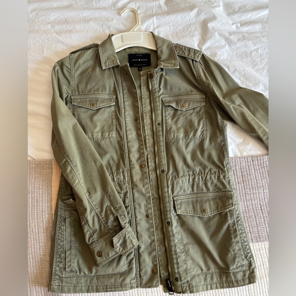 Lucky Brand Green Military Field Jacket with Epaulettes